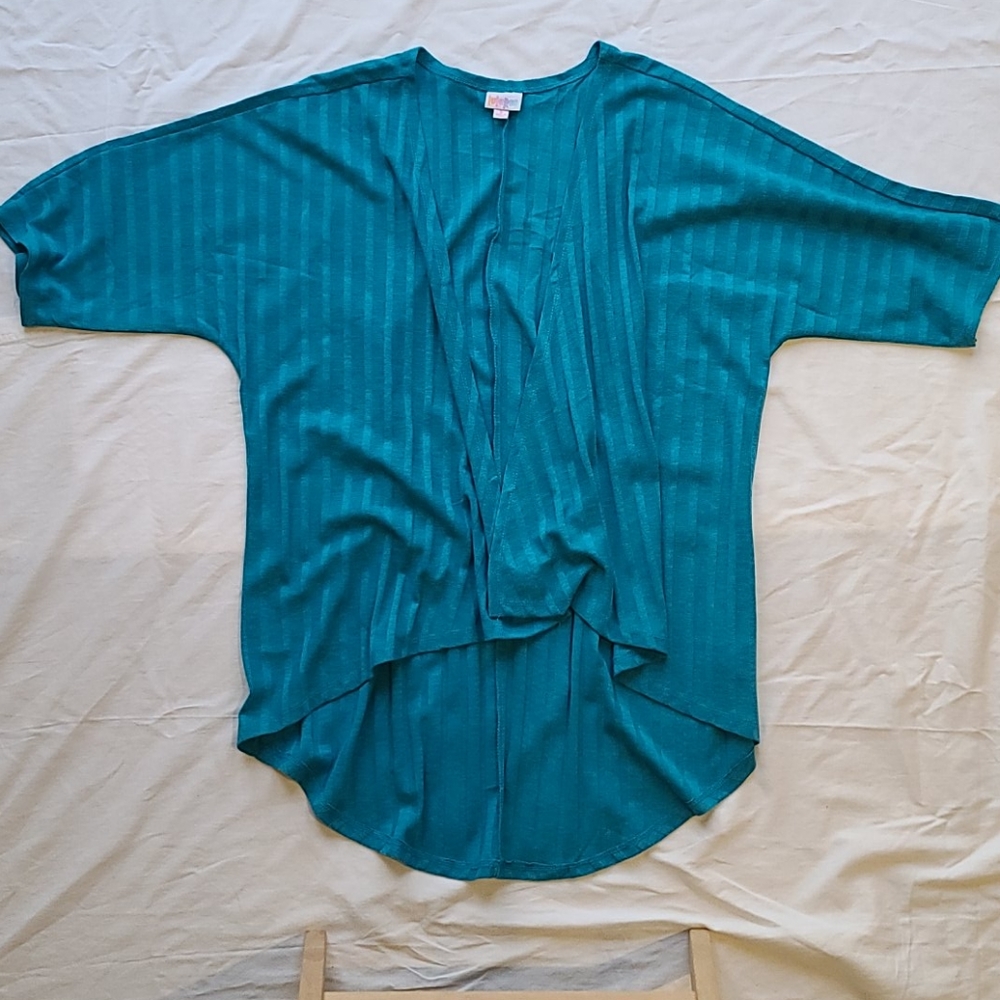 LulaRoe Turquoise 3/4 sleeve ribbed Cardigan small but fits like a medium Kimono